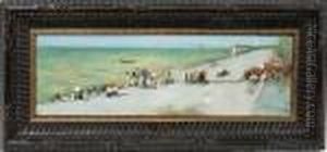 Beach Scene With Figures by Albert Aublet