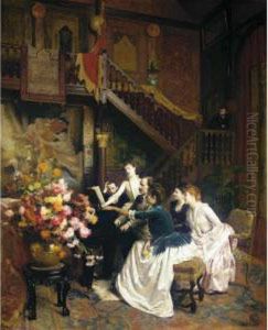 Massenet Rehearsing "manon" With Sybil Sanderson In Pierre Loti's Salon by Albert Aublet