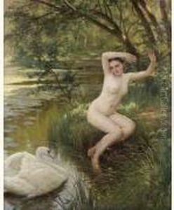 Jeune Femme Effrayee Par Un Cygne