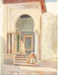 A L'entree De La Mosquee. by Albert Aublet