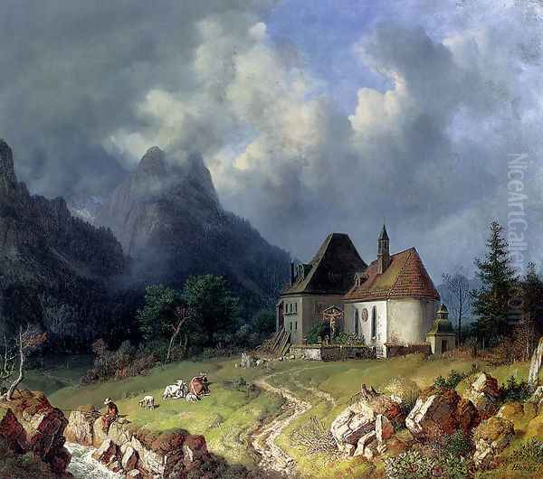 Das Kirchlein von Hinterriss, Im Hintergrund das Wettersteingebirge - view 1