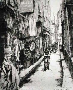 Parisian street, from 'Du Ier au XXeme- Les Arondissements de Paris...', 1903 by Eugene Bejot
