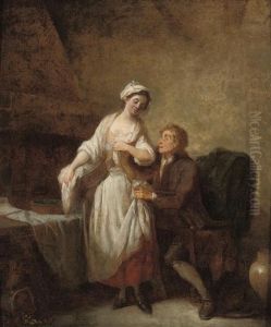 An Amorous Couple In An Interior by Etienne Aubry