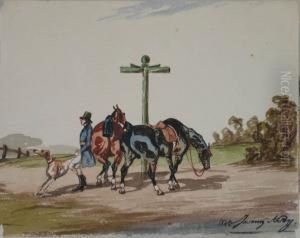 Deux Chevaux Rencontrant Un Chien by Jonny Audy