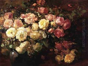 Still Life with White and Pink Roses by Franz Bischoff