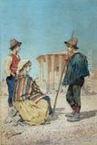 Tre Giovani Popolani Nel Foro Boario by Giuseppe Aureli