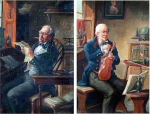 Gentleman Tuning A Violin, Together With Another Of A Gentleman Reading A Letter, A Pair by Alexander Austen