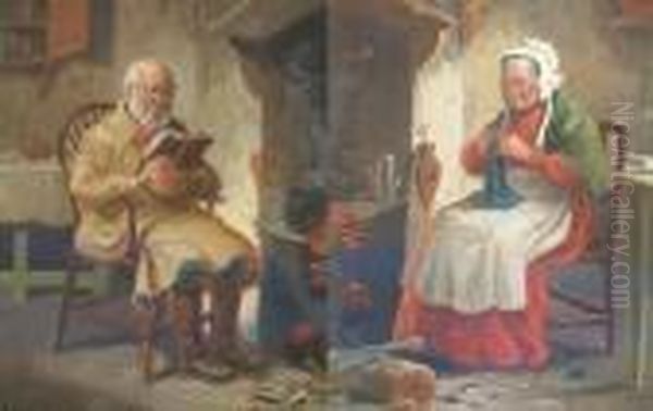 Old Man Reading In An Interior,and Another, Old Woman Knitting - view 1