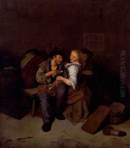 Couple amoureux dans un interieur by Cornelis (Pietersz.) Bega