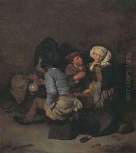 A peasant woman seduced by a man in an interior by Cornelis (Pietersz.) Bega