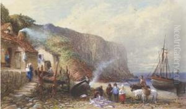 A Coastal Hamlet With Figures Selling Fish On The Foreshore - view 1