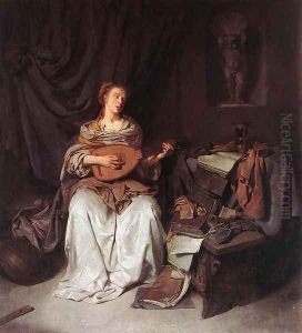Woman Playing a Lute 1664-65 by Cornelis (Pietersz.) Bega