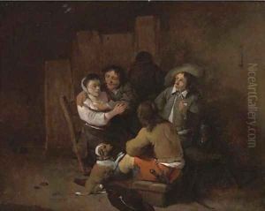 Peasants in an interior by Cornelis (Pietersz.) Bega