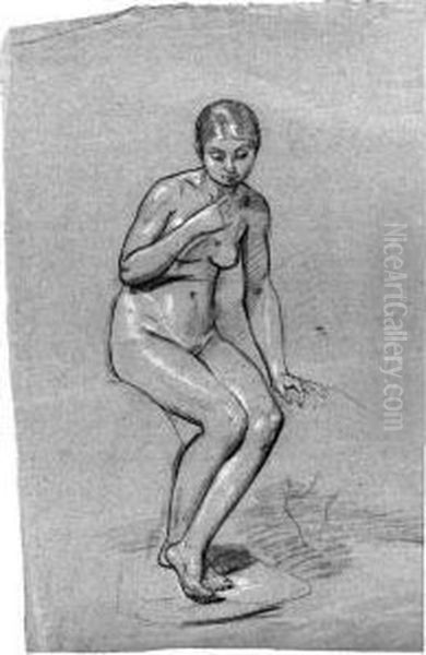 A Seated Female Nude, Looking Down; And A Drapery Study - view 1