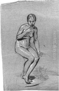 A Seated Female Nude, Looking Down; And A Drapery Study by Pauline Auzou