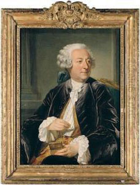 Portrait Of A Gentleman, Half
Length Seated, Wearing A Purple Velvet Jacket And Holding A Snuffbox - view 1