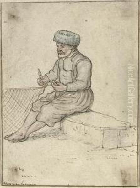 A Fisherman Mending His Nets - view 1