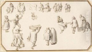 A Sheet Of Studies Of Figures On The Ice