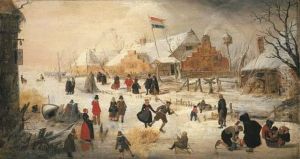 A Winter Landscape With Elegant Figures Skating On A Frozenriver