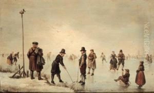 Figures Skating In A Winter Landscape by Hendrick Avercamp