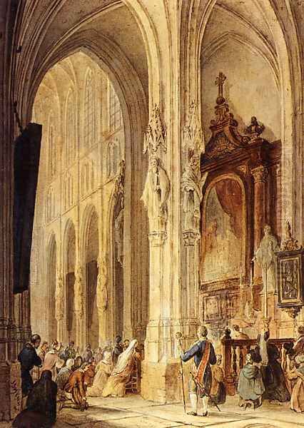A Church Interior With People Attending Mass - view 1
