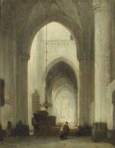 A church interior with figures by Johannes Bosboom