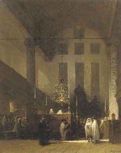 The Portuguese Synagogue, Amsterdam in the Esnoga by Johannes Bosboom