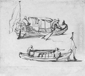 Two studies of historical yachts by Johannes Bosboom