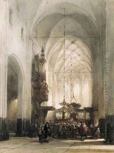 A service in the church of Hattem by Johannes Bosboom