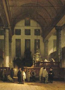 The Portuguese Synagogue, Amsterdam by Johannes Bosboom