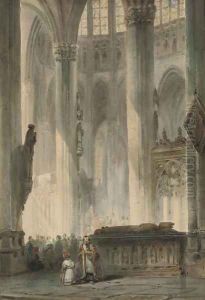 Figures in a church interior 2 by Johannes Bosboom