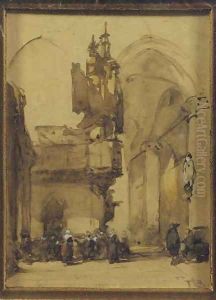 Figures in the Nieuwe Kerk, Amsterdam by Johannes Bosboom