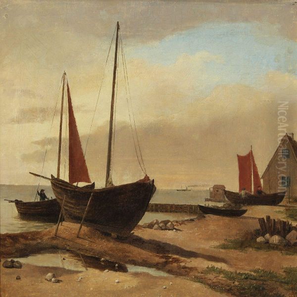 Coastal Scenery With Ships On The Beach - view 1