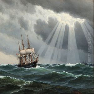 Seascape With A Bark In Rough Sea by Carl Emil Baagoe