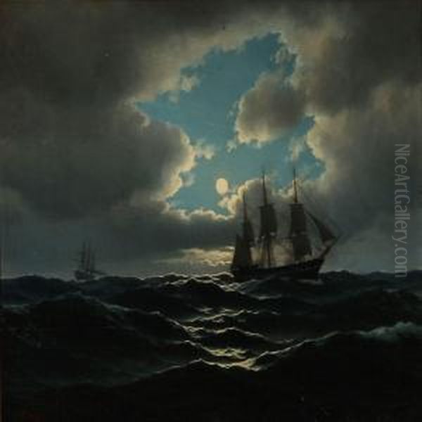 Seascape With Ships In Moonlight - view 1