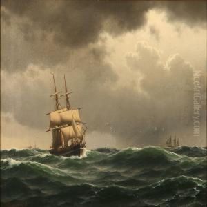 Sailing Ships In Heavy Sea by Carl Emil Baagoe