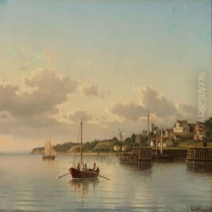Summer Day At Espergjerde Harbour With A Viewtowards Humlebaek, Denmark by Carl Emil Baagoe