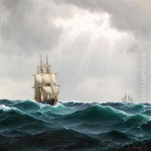Seascape With The Sun Breaking Through The Clouds by Carl Emil Baagoe