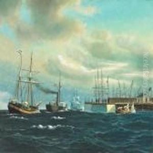 Marine With Ship By The Harbour Of Elsinore, A Stom Is Coming On