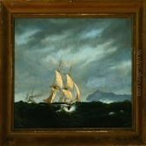Marine With A Danish Brig Plus A French Steamship Passing A Rocky Coast - view 1