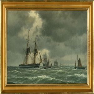 Marine With An English Brig And Several Other Sailing Ships by Carl Emil Baagoe