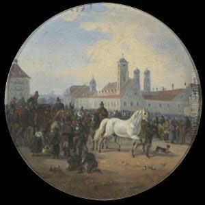 Pferdemarkt Bei Der Maxburg In
 Munchen. by Alois Bach