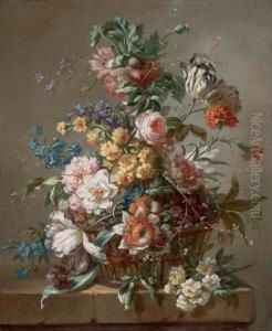 Bouquet De Fleurs Dans Une Corbeille Sur Un Entablement by Jean Jacques Bachelier
