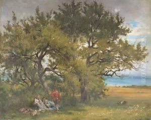 Gesprach Vor Der Jagd. by Auguste Bachelin