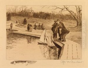 Sailing Toy Yachts In Central Park by Otto (Henry) Bacher
