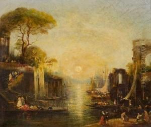 Coucher De Soleil Dans Un Port Imaginaire