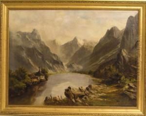 Alpensee Mit Architekturstaffage