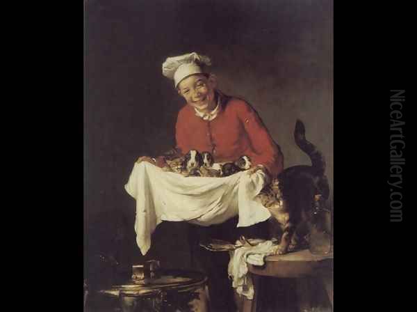 A Boy with Dogs and Kittens - view 1