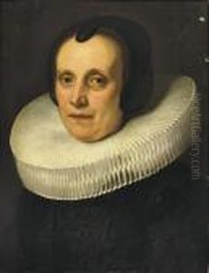 Portrait Of A Lady, Bust-length,
 In An Embroidered Black Dress Witha White 'molensteenkraag'
