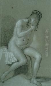 Study Of A Female Nude, Seated, Shielding Her Face by Jacob Adriaensz Backer